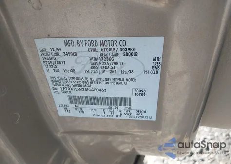 2005 Ford F-150 Stx/Xl/Xlt из США, поврежденный, VIN 1FTRX12W35NA80463